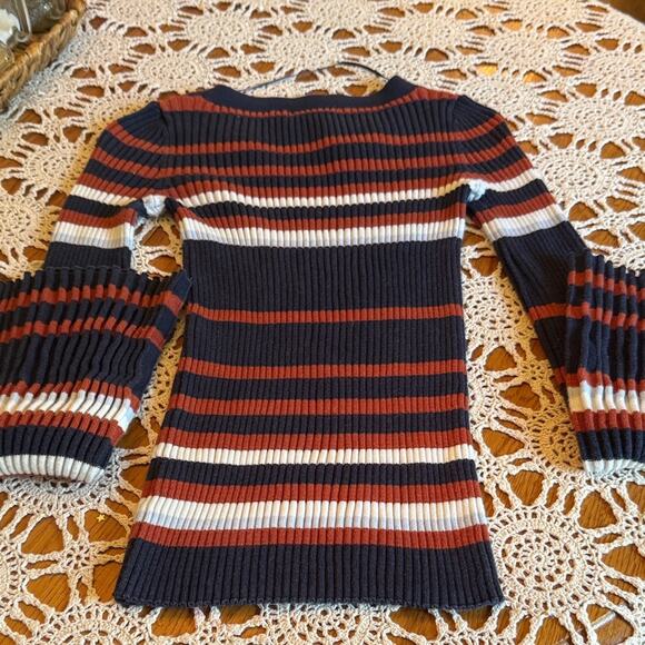 Bar III Blue and Orange Striped Bell Sleeve Sweater - Picture 3 of 5